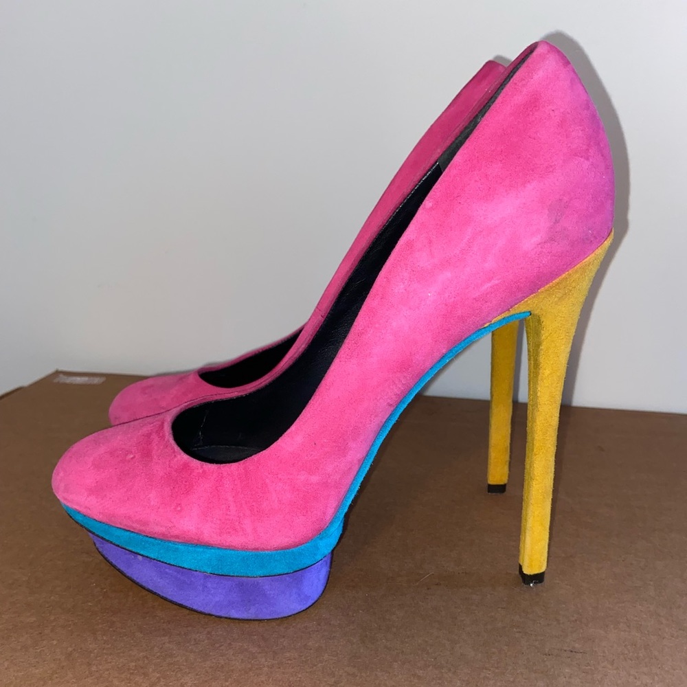 Brian Atwood Suede Multi-Color Platform Heels
